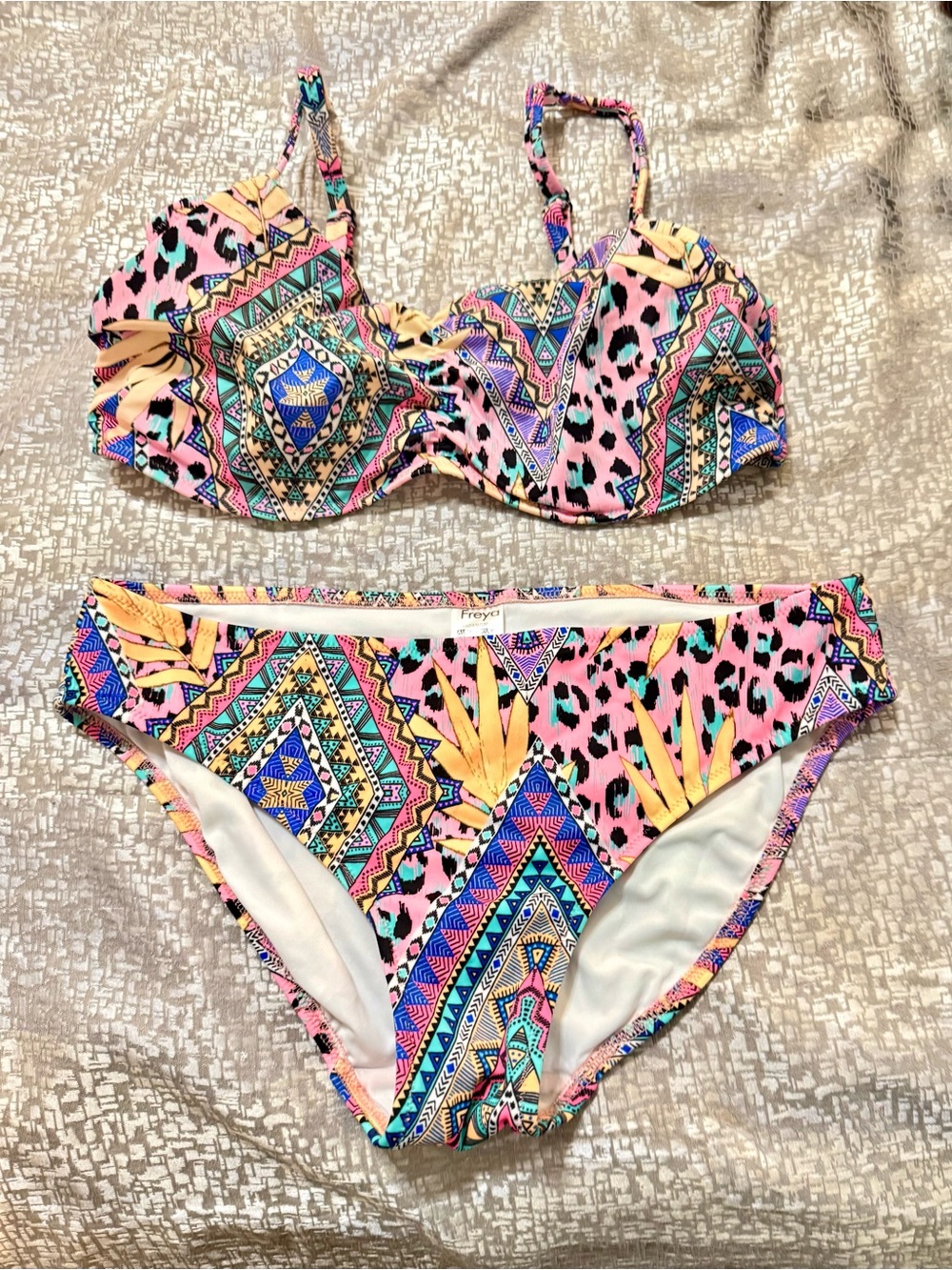 Freya Pink, Blue & Yellow Patterned Underwire Bikini Top